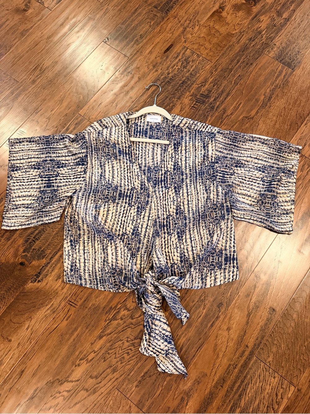 Adrienne Blue & White Tie-Front Kimono Top